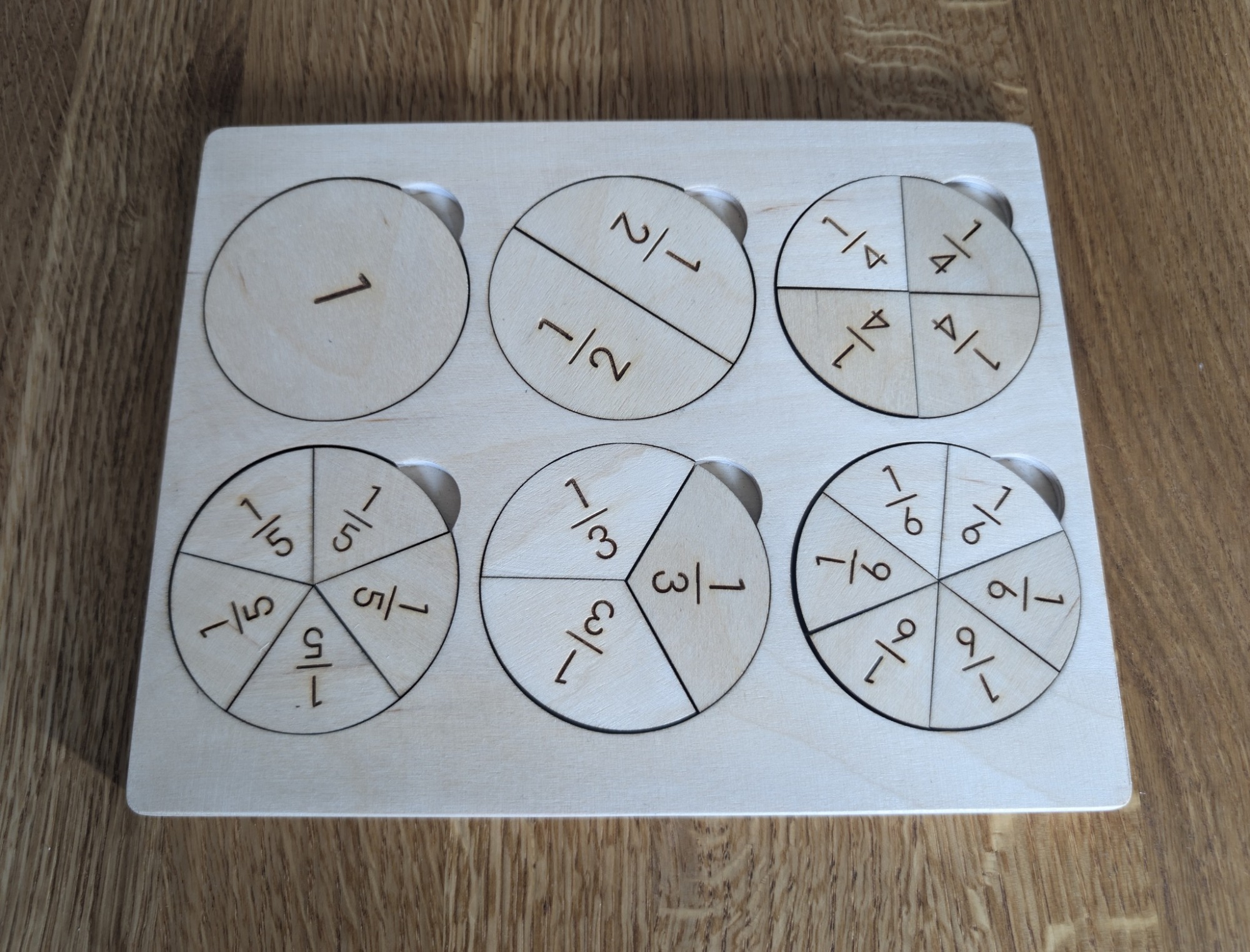 Układanka - puzzle montessori nauka ułamków 1/6