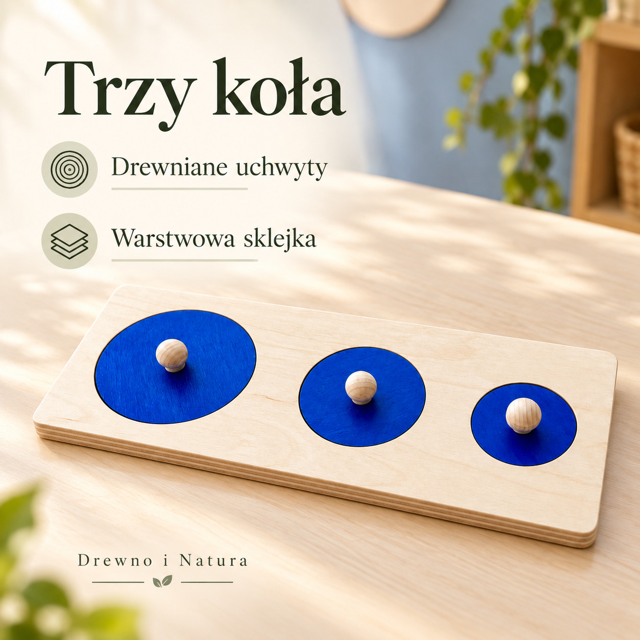Trzy koła Montessori – drewniana układanka | Nauka wielkości - obrazek 3