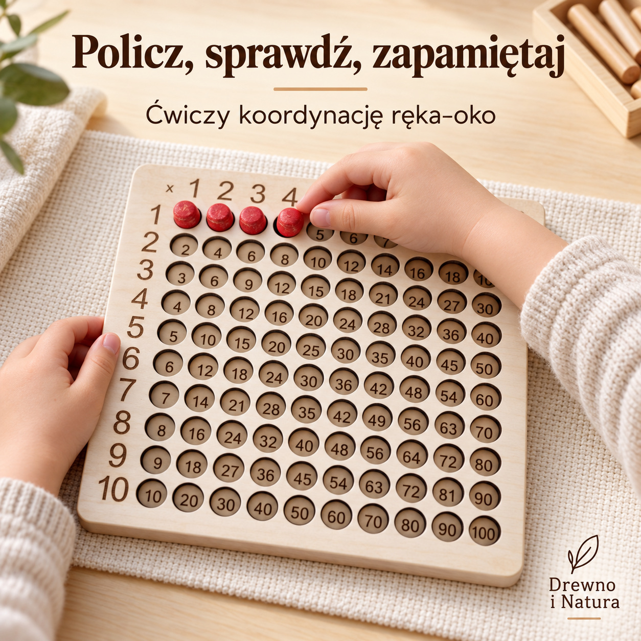 Tabliczka mnożenia Montessori – drewniana pomoc edukacyjna 1–10 - obrazek 3