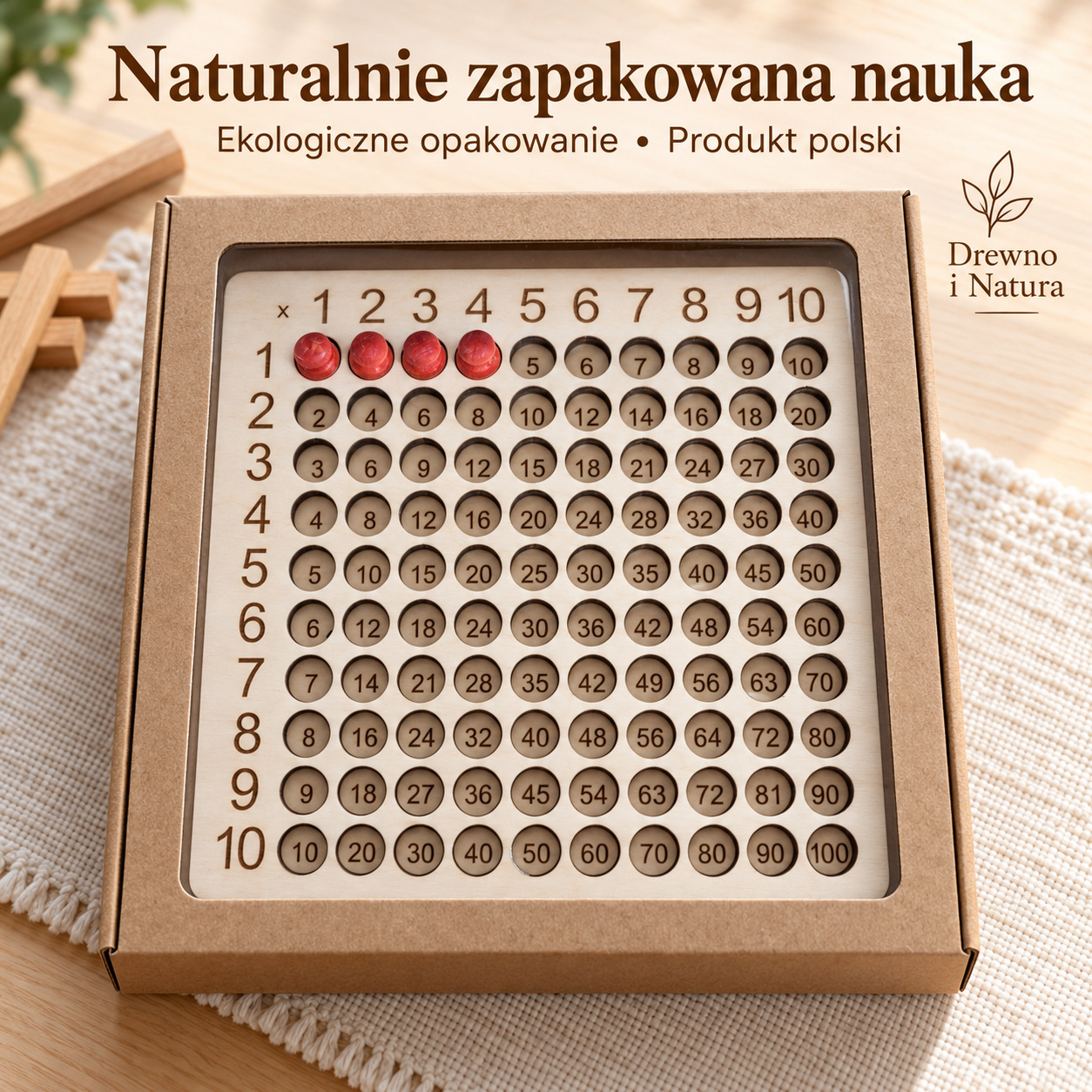 Tabliczka mnożenia Montessori – drewniana pomoc edukacyjna 1–10 - obrazek 4