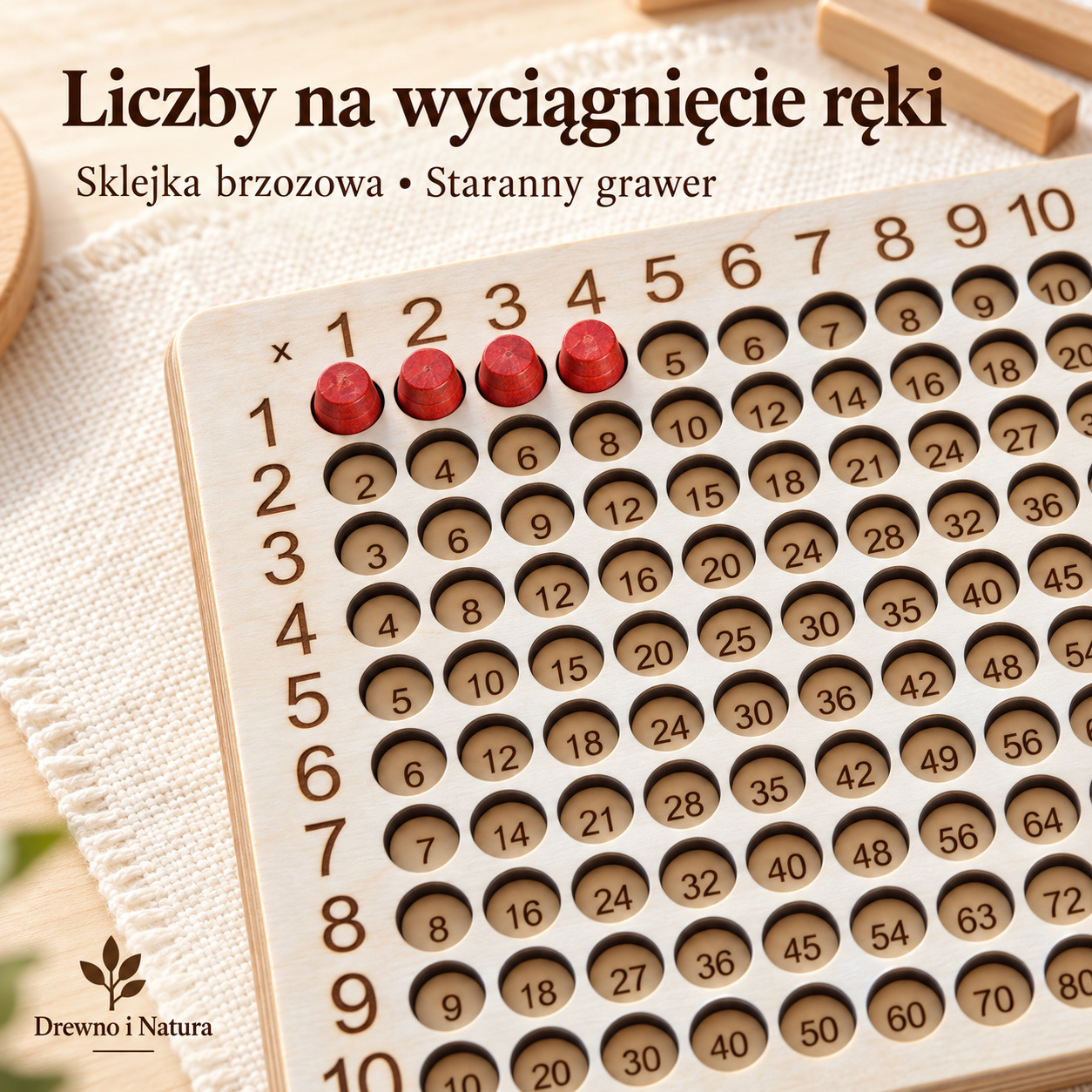 Tabliczka mnożenia Montessori – drewniana pomoc edukacyjna 1–10 - obrazek 5