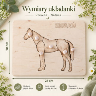 Budowa konia – drewniana układanka Montessori | Zwierzęta gospodarskie