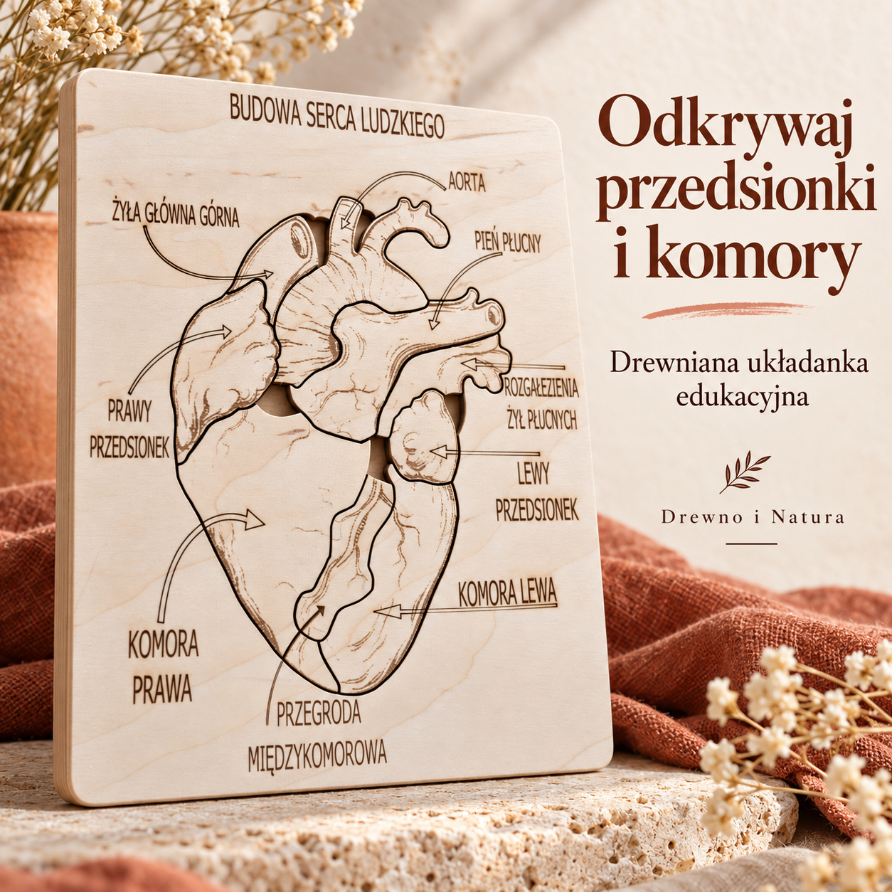 Budowa serca – drewniana układanka anatomiczna Montessori | 9 elementów - obrazek 3