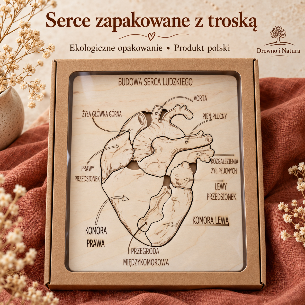 Budowa serca – drewniana układanka anatomiczna Montessori | 9 elementów - obrazek 6