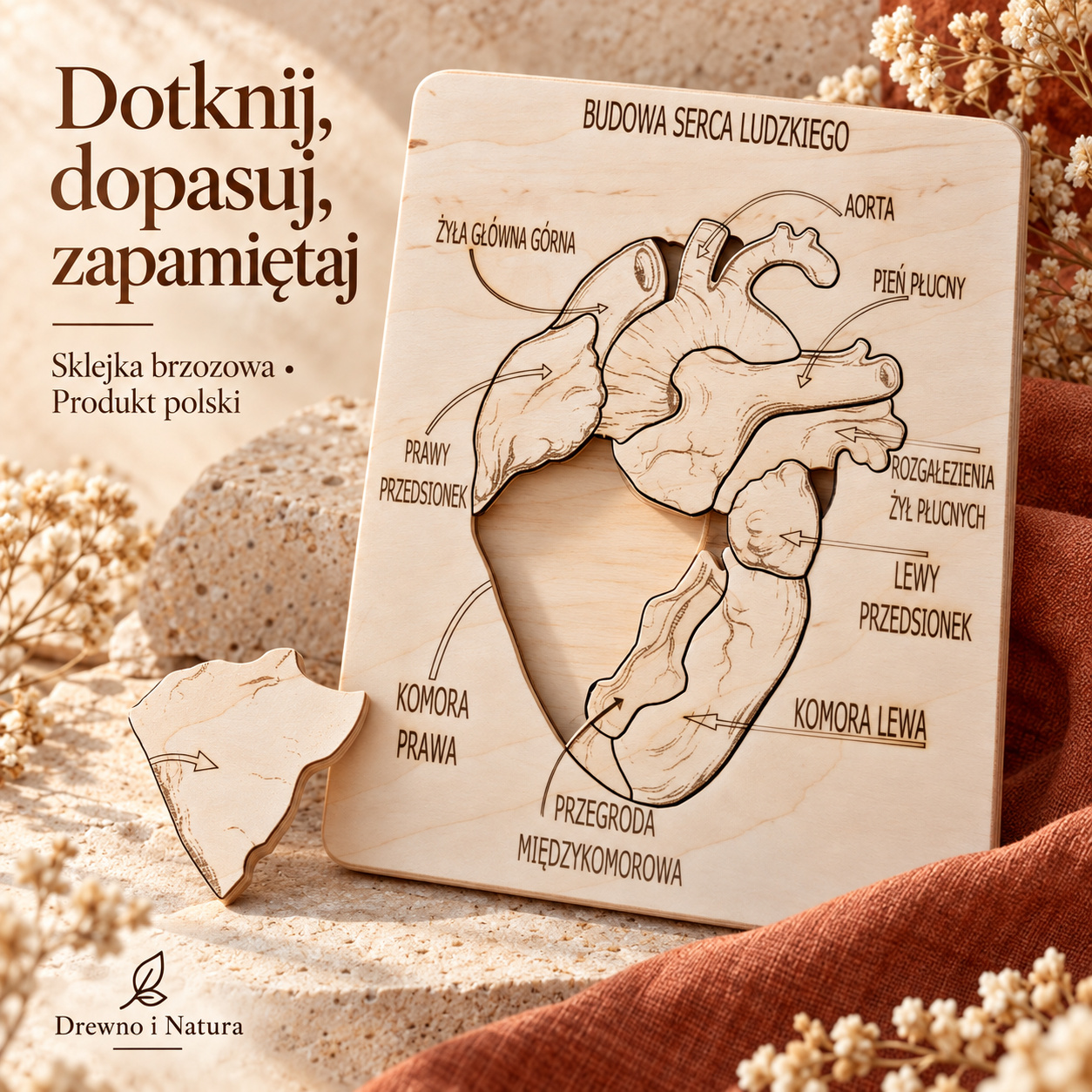 Budowa serca – drewniana układanka anatomiczna Montessori | 9 elementów - obrazek 4