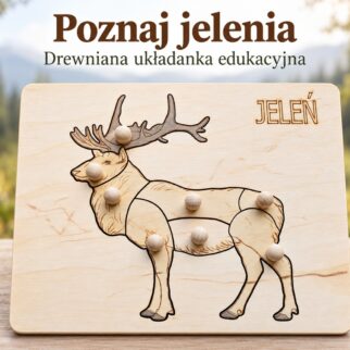 Budowa jelenia – drewniana układanka Montessori | Zwierzęta leśne