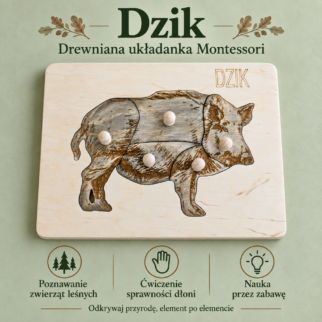 Budowa dzika – drewniana układanka Montessori