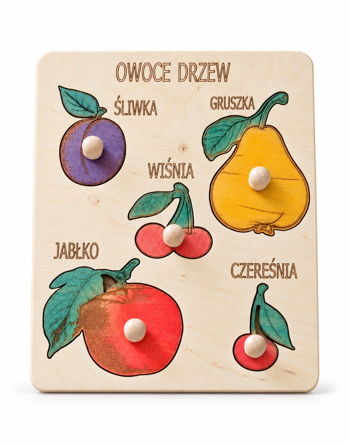 Owoce drzew – drewniana układanka Montessori