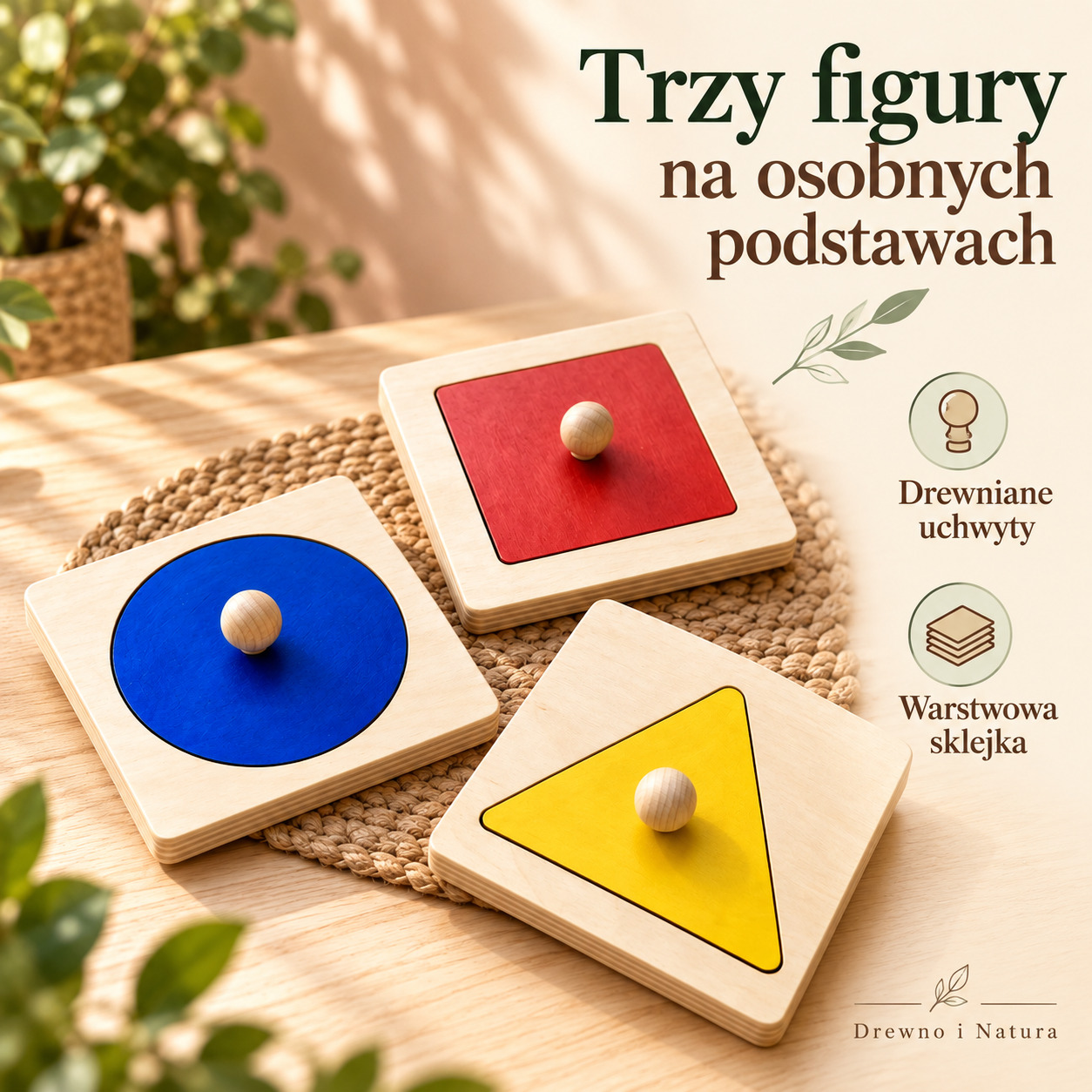 Trzy figury Montessori – drewniana układanka Montessori